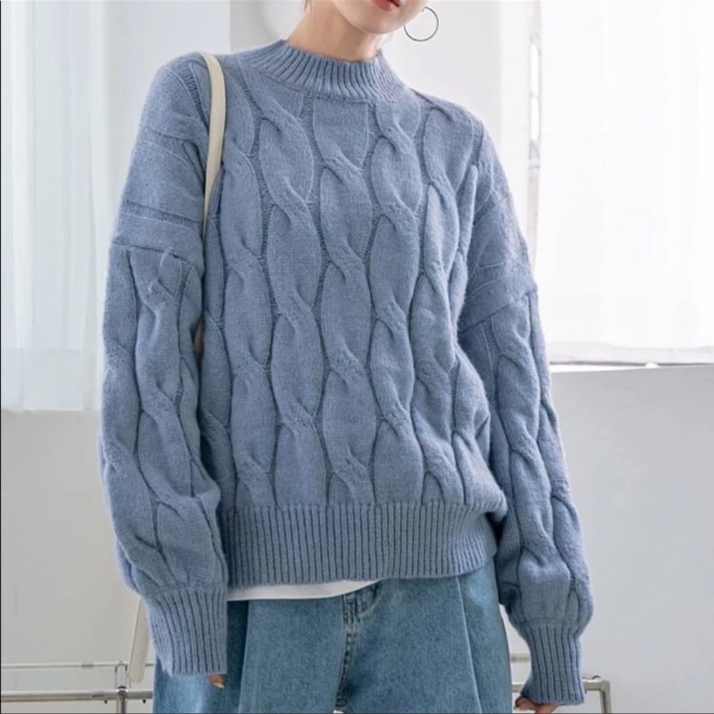 Light Blue Cable Knit Drop Shoulder Sweater Sz S New